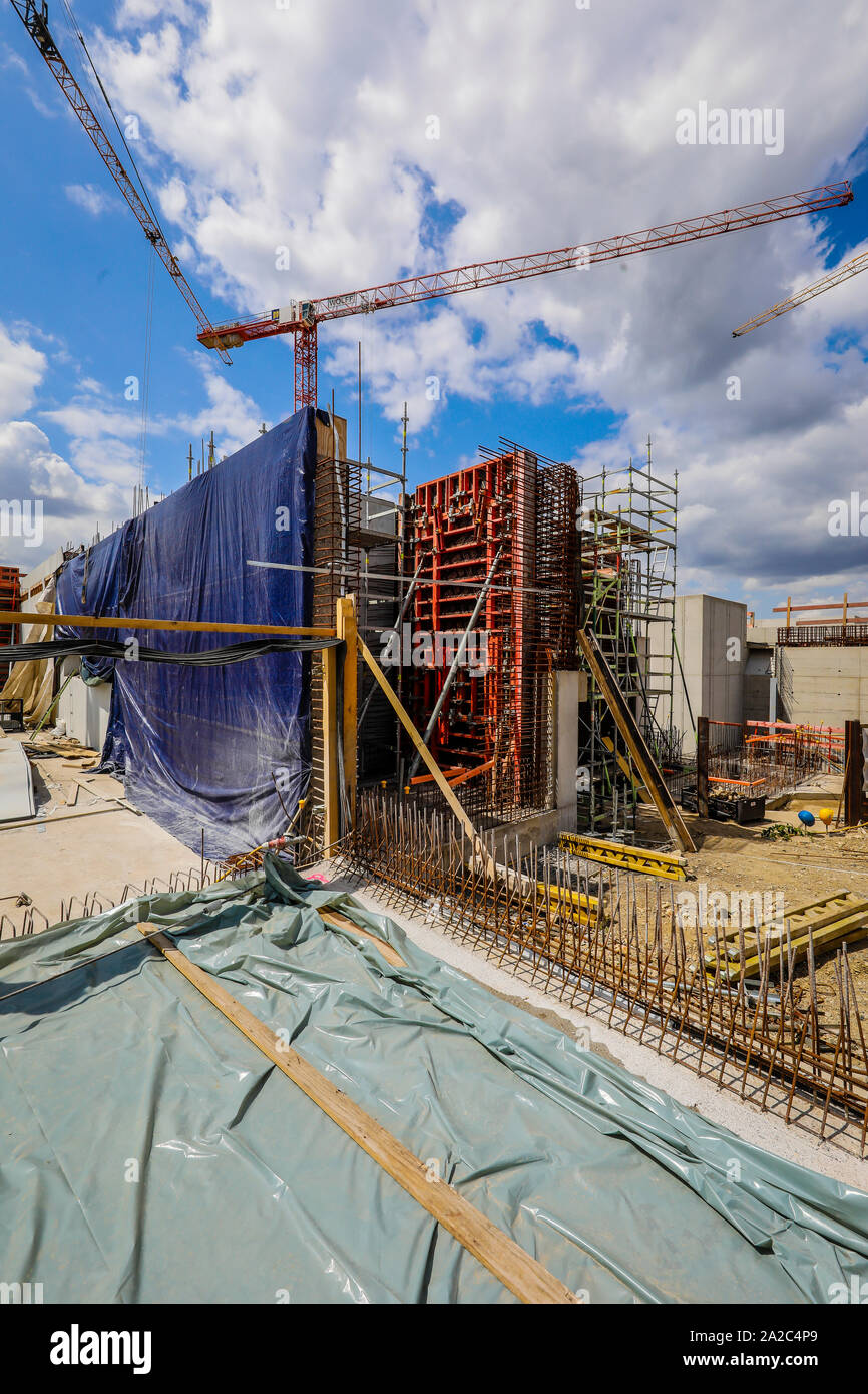 Oberhausen, la zona della Ruhr, Renania settentrionale-Vestfalia, Germania - Emscher conversione, nuova costruzione di Emscher AKE di fognature, qui la stazione di pompaggio di costruzione Foto Stock