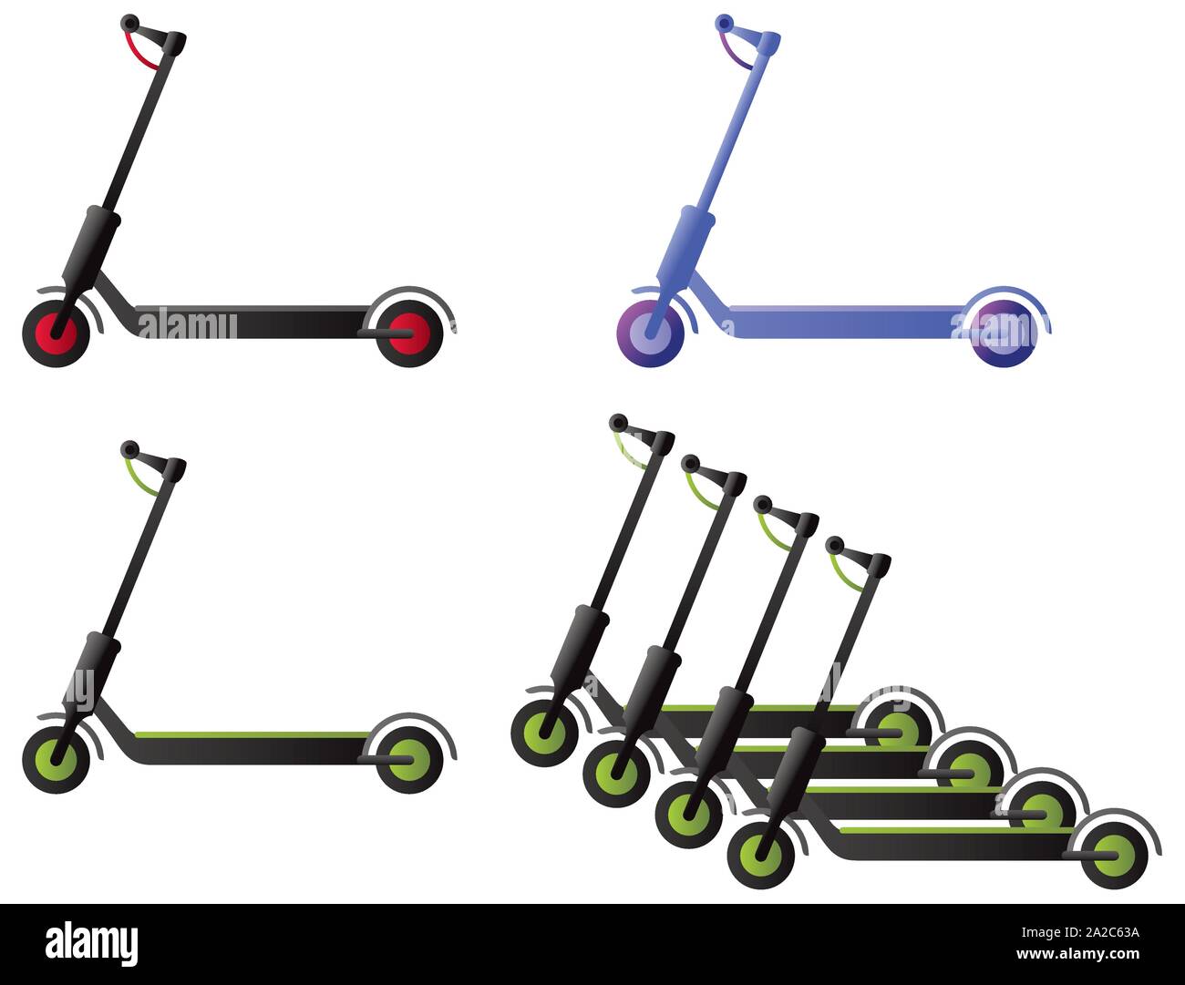 Scooter elettrici su bianco Illustrazione Vettoriale