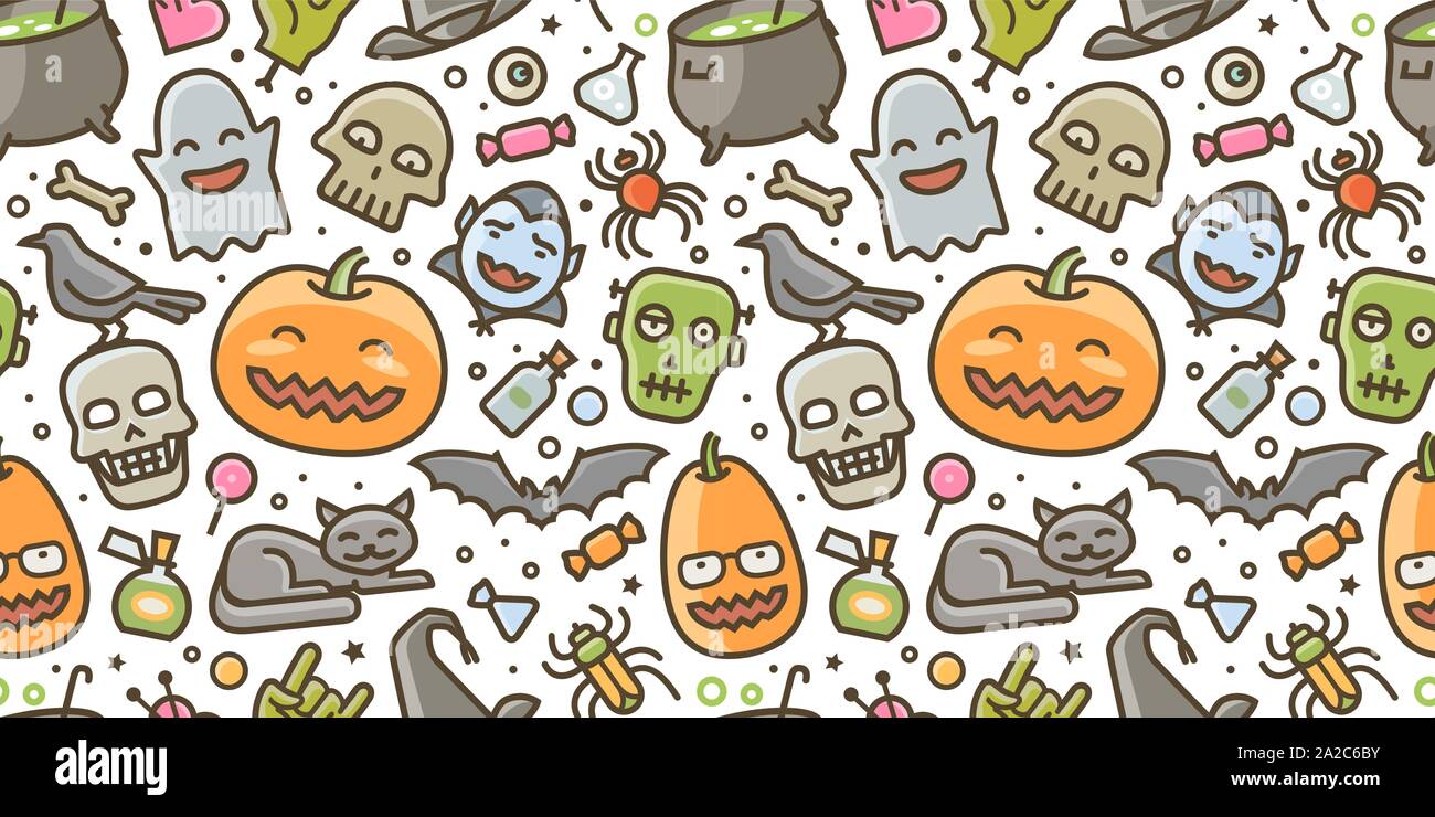Halloween party colorato sfondo senza cuciture. Illustrazione vettoriale Illustrazione Vettoriale