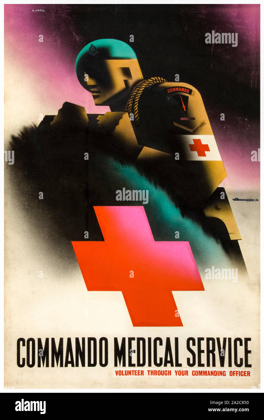 British, WW2, salute poster Commando, servizio medico, assunzione appello, (soldato in sbarco sulla spiaggia), 1939-1946 Foto Stock