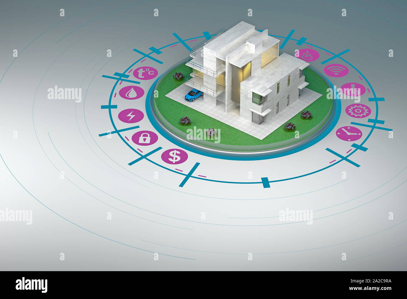 Moderne smart house con infographics. Il rendering 3D Foto Stock