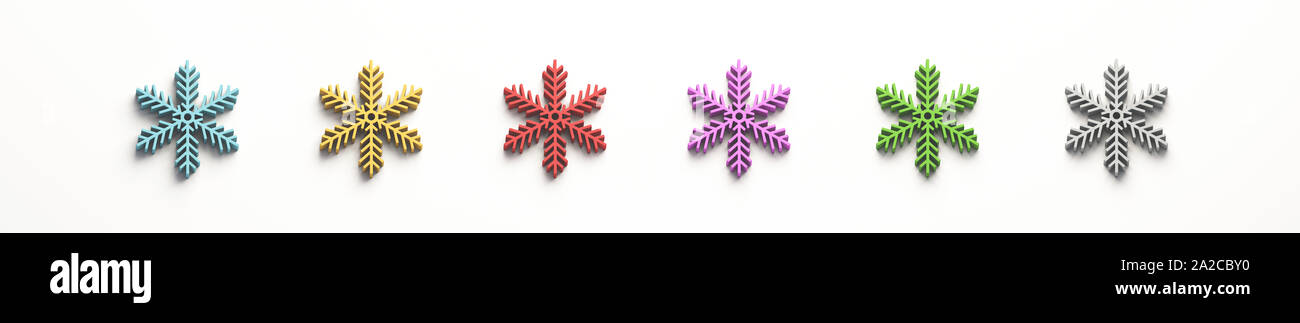 Colore Inverno Fiocco di neve di Natale set di icone. Addobbi natale. 3D Render lo sfondo dell'illustrazione Foto Stock