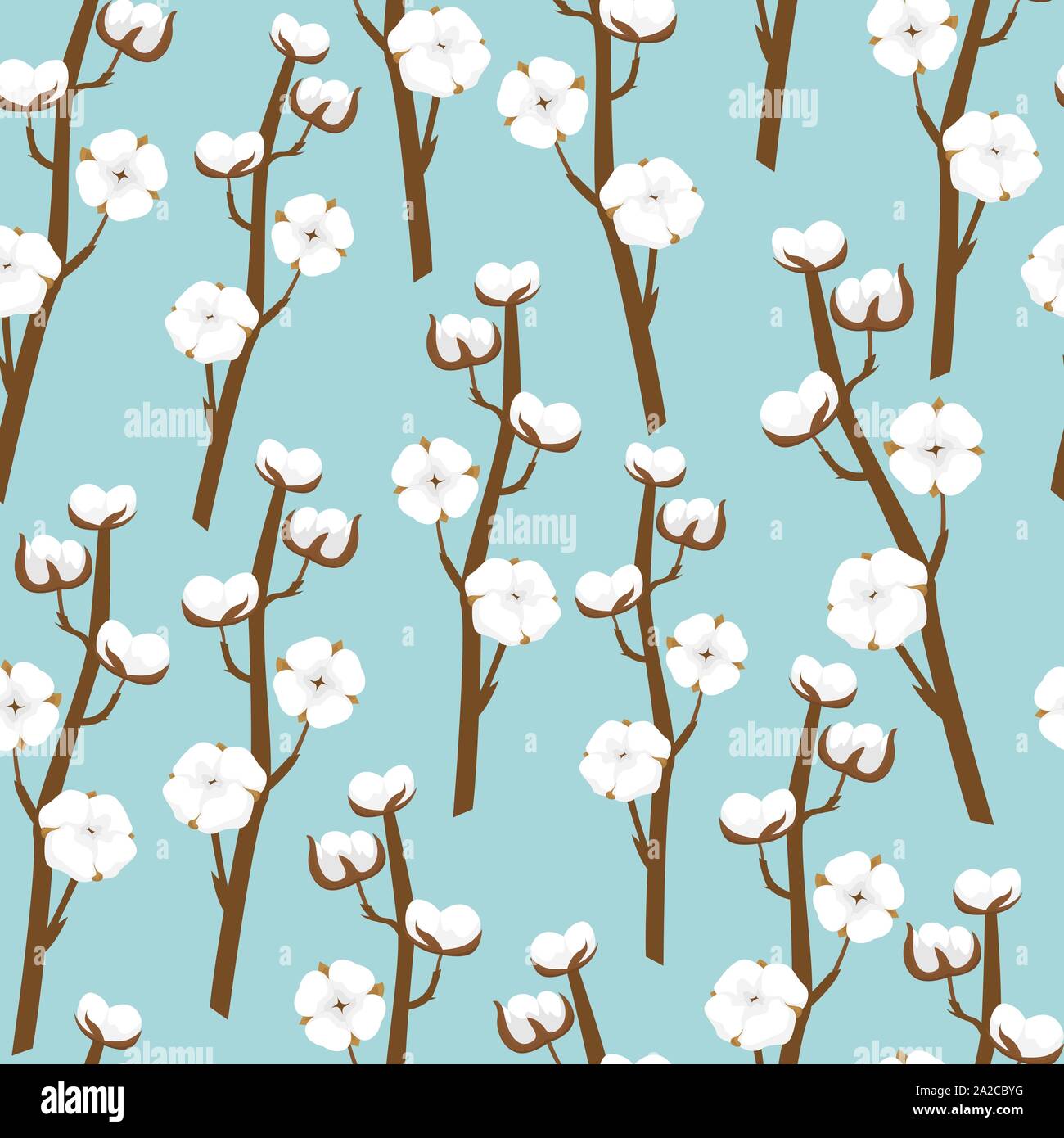 Modello senza cuciture con rami di cotone. Delicato con motivi floreali blu sullo sfondo del vettore. Illustrazione Vettoriale