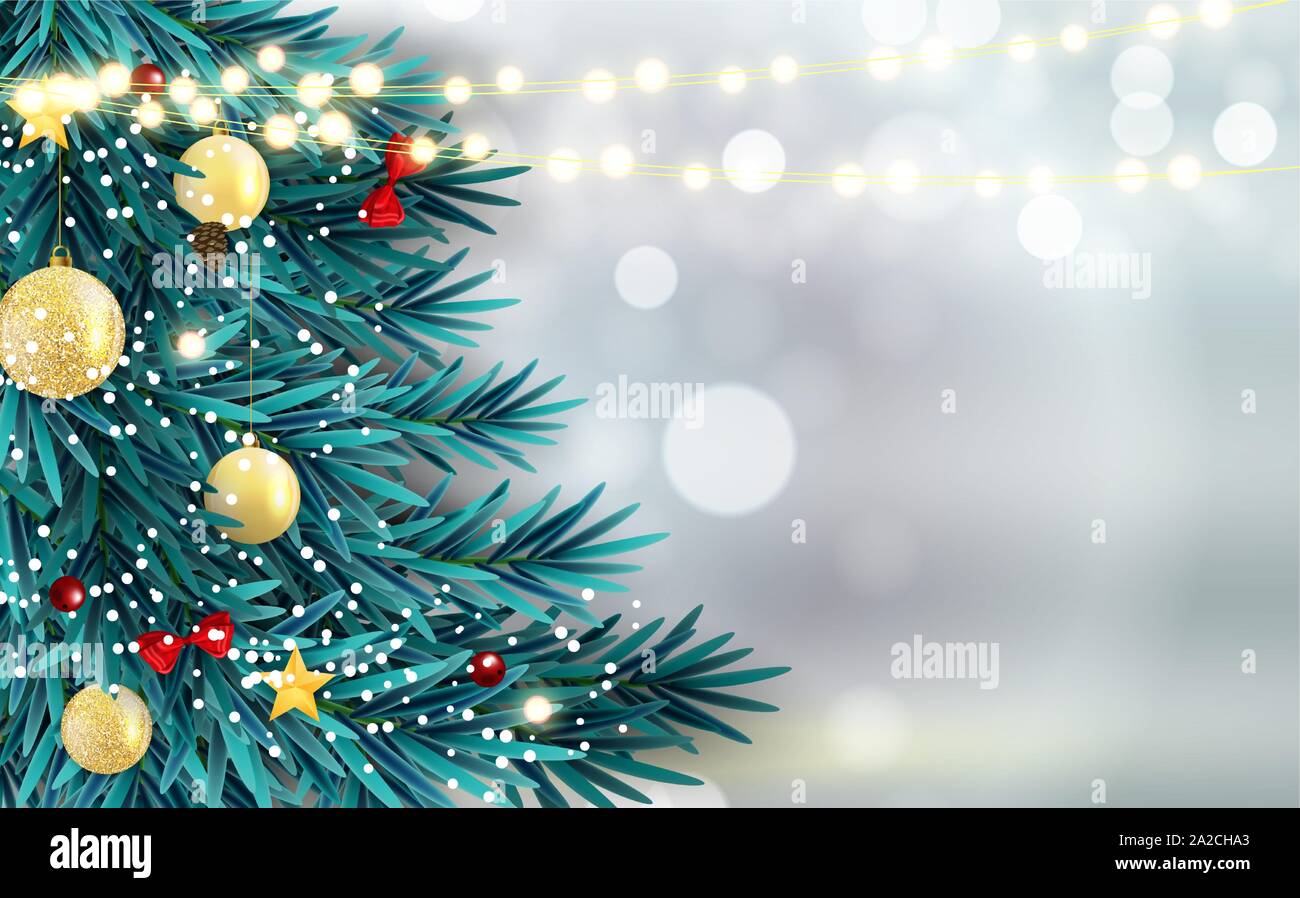 Abstract Holiday Nuovo Anno e Buon Natale sfondo realistico con albero di Natale. Illustrazione Vettoriale Illustrazione Vettoriale