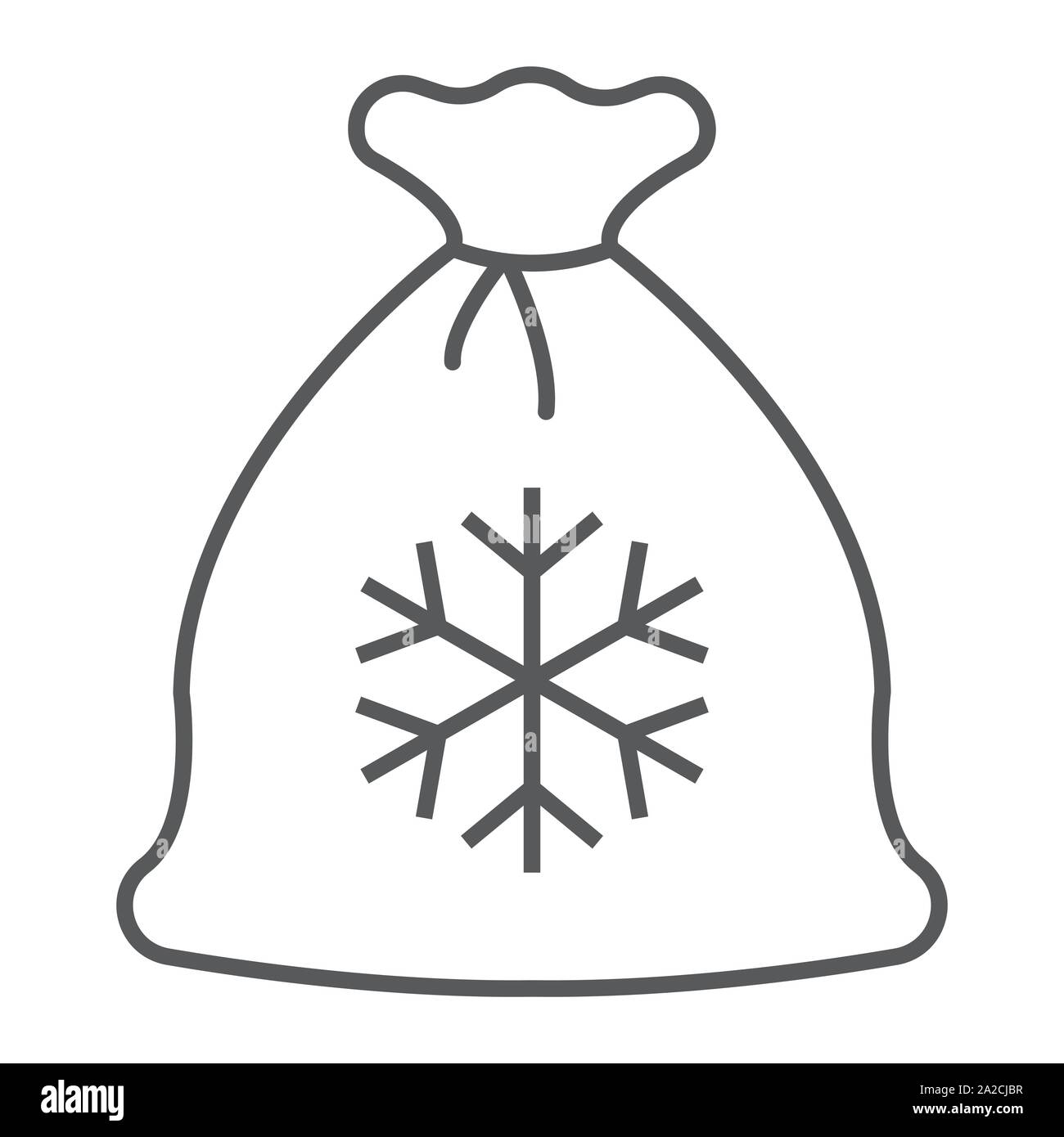 Santa borsa sottile linea icona, Natale e regali di Natale, segno del sacco, grafica vettoriale un modello lineare su uno sfondo bianco. Illustrazione Vettoriale