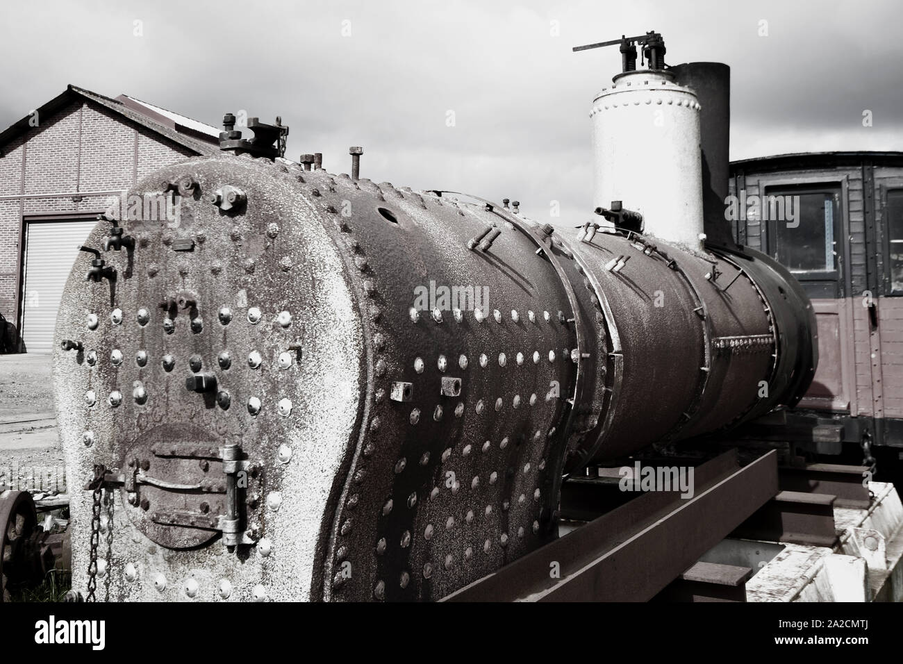 Chaudiere des petits train de la Baie de Somme en attente de restauration au dépot de train de Saint Valery sur Somme. Foto Stock