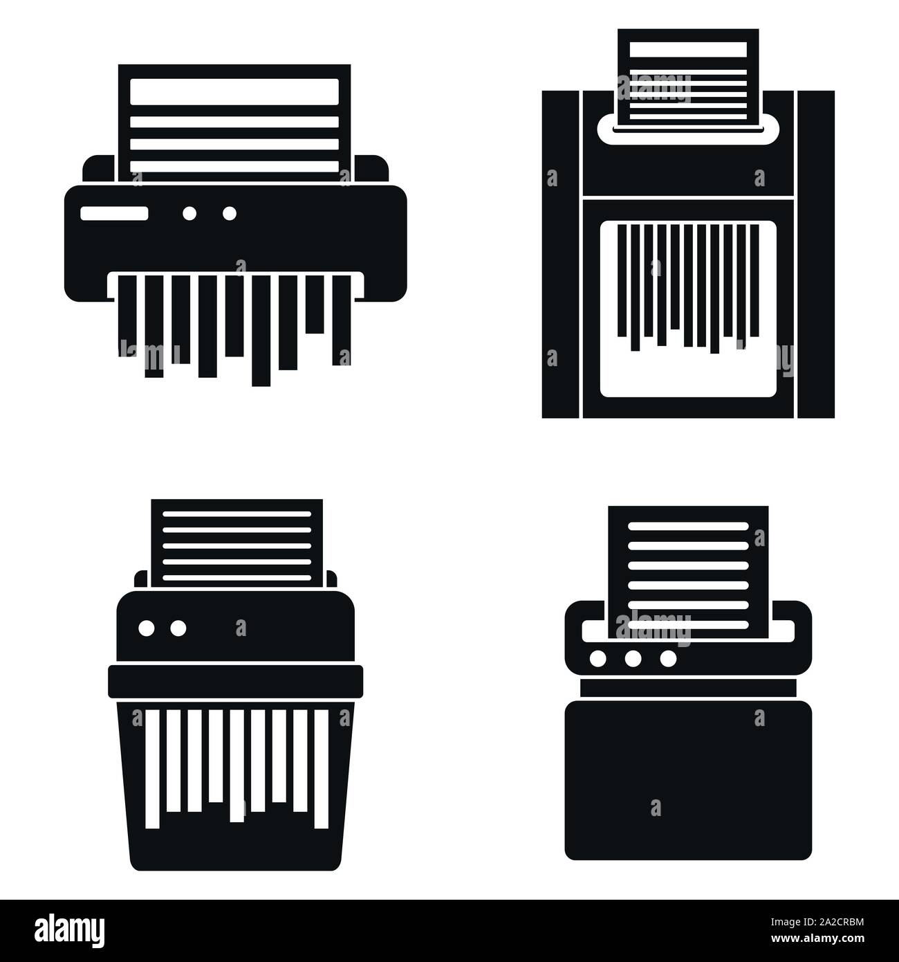 Tritadocumenti con set di icone. Semplice insieme di tritadocumenti icone vettoriali per il web design su sfondo bianco Illustrazione Vettoriale