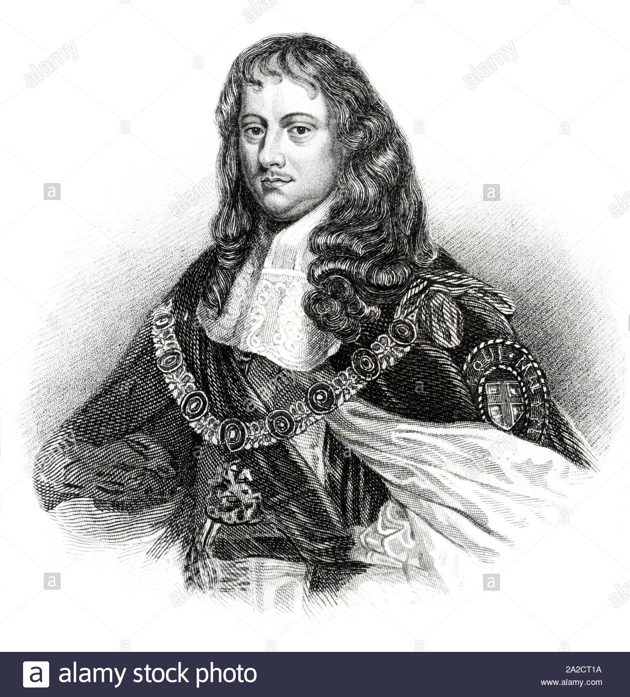 Edward Montagu ritratto, 1° Conte di sandwich, 1625 - 1672, era un ufficiale di fanteria, naval officer e uomo politico, illustrazione vintage dal 1850 Foto Stock