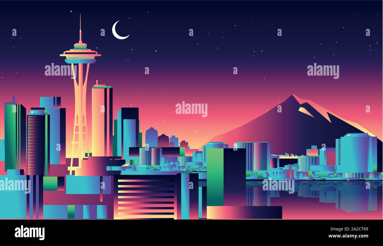Seattle Washington USA Urban Skyline Illustrazione Vettoriale