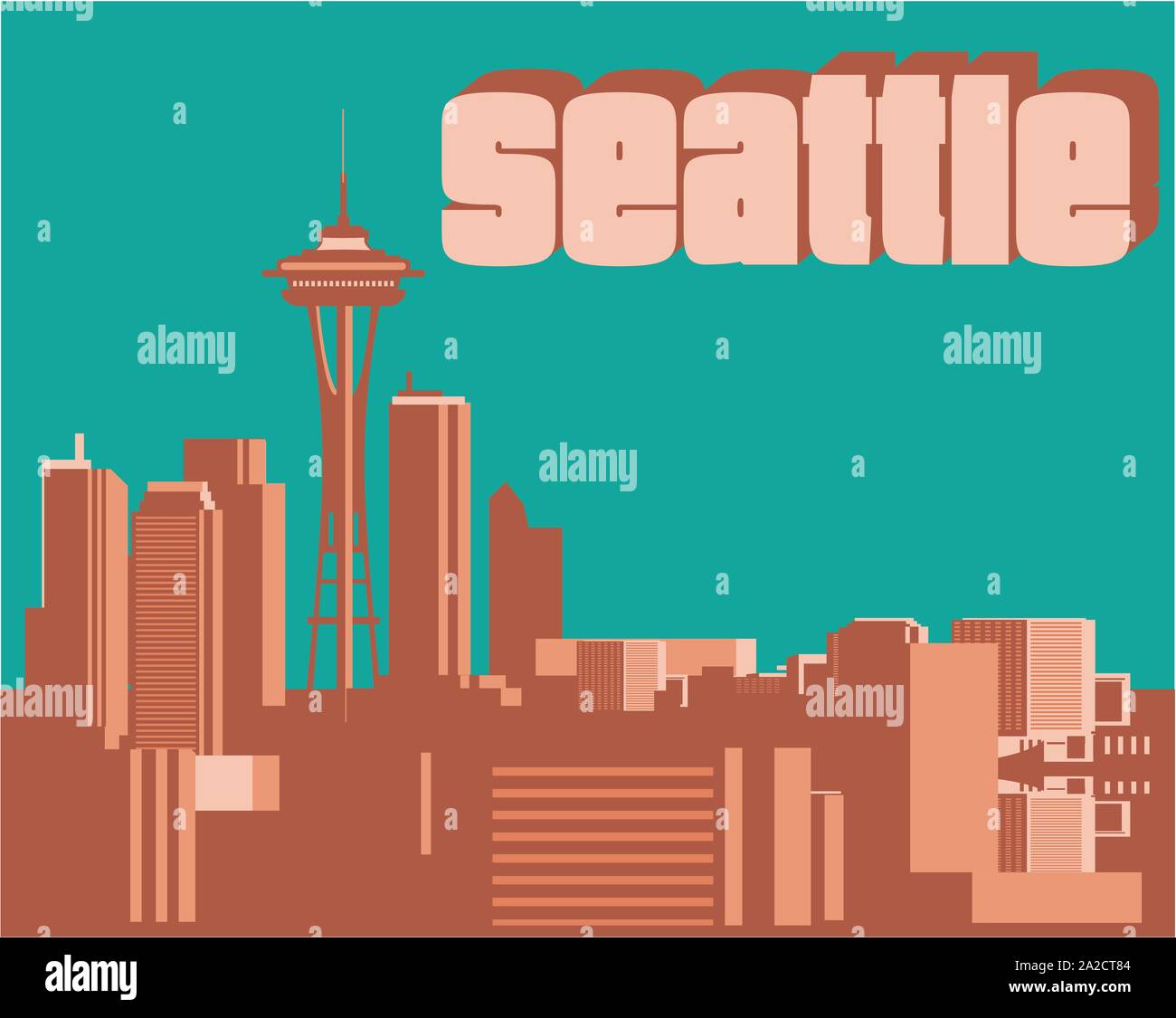 Seattle Washington USA Urban Skyline Illustrazione Vettoriale
