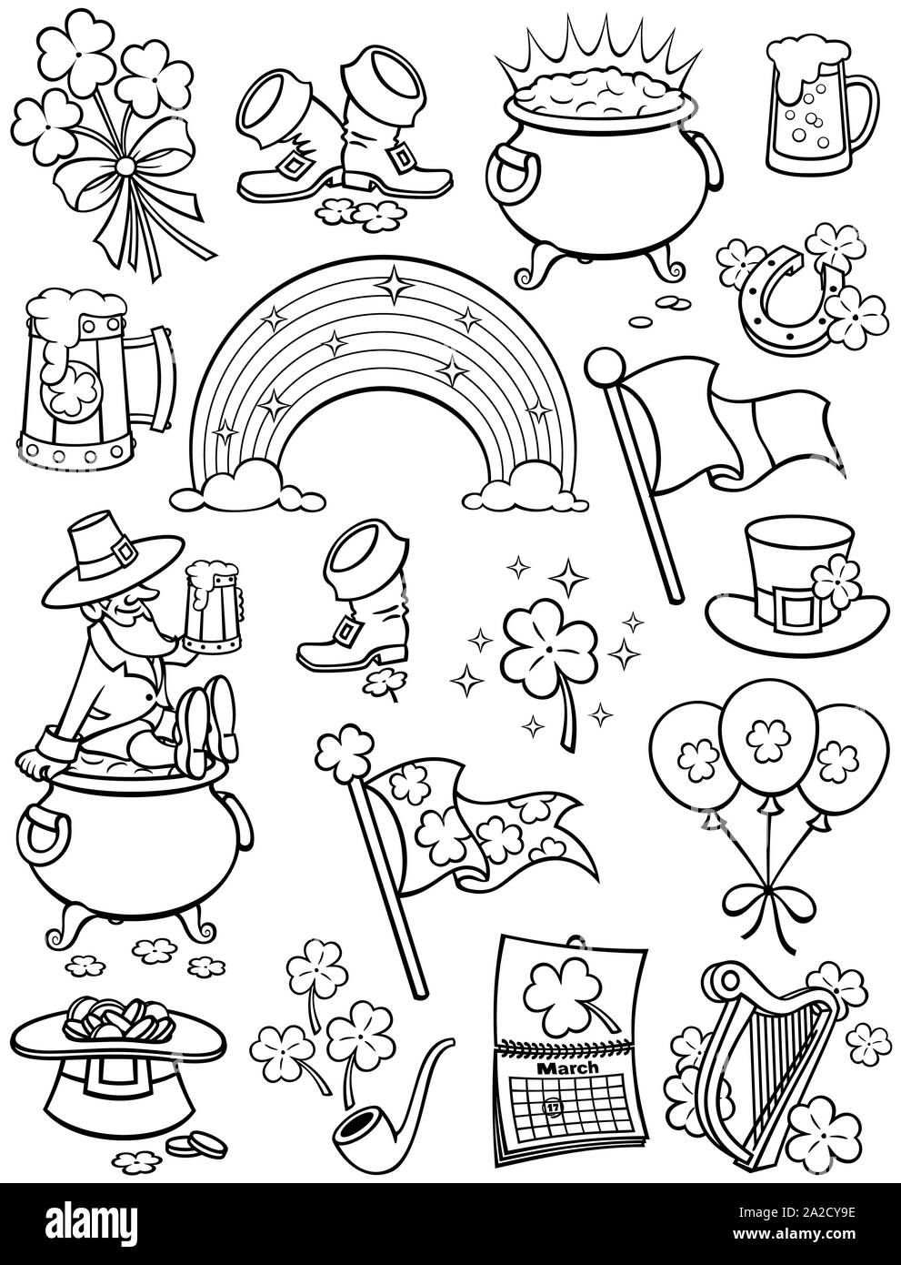 Saint Patrick s Day elementi di arte di linea Illustrazione Vettoriale