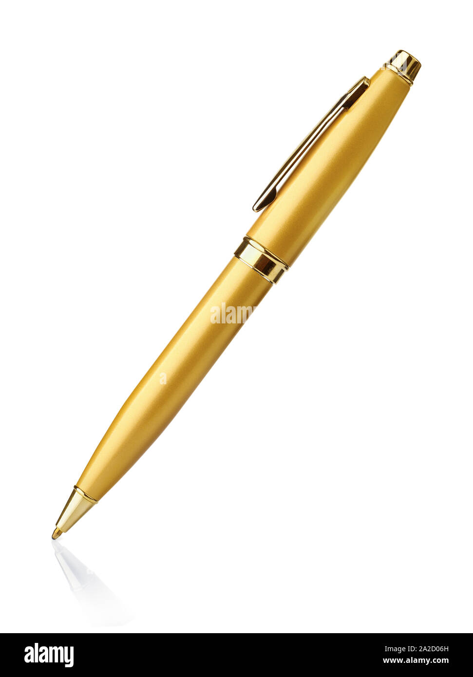 Golden penna biro isolato su bianco Foto Stock