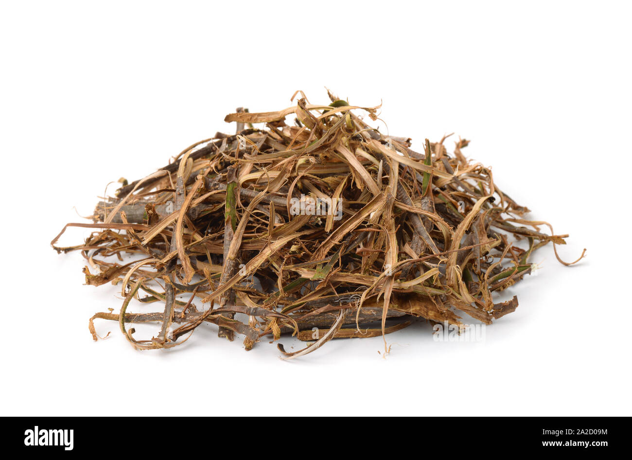 Pila di essiccato quercia strisce di corteccia isolata sul bianco Foto Stock