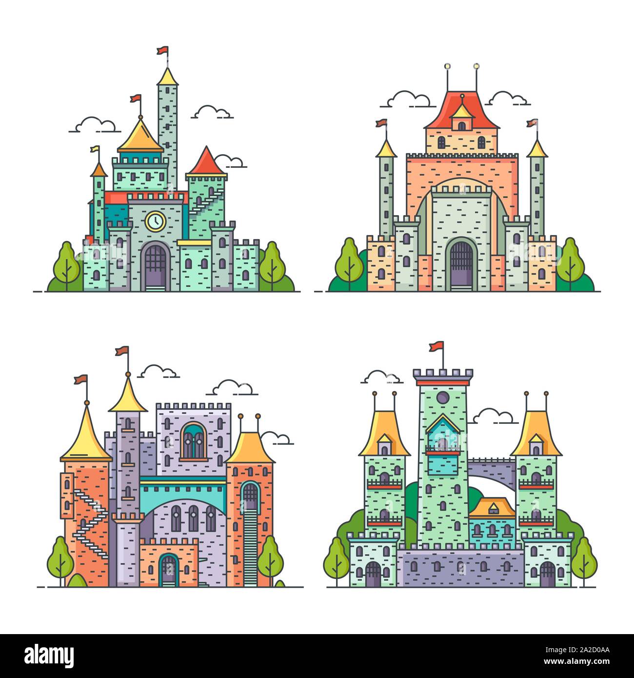 Cartoon castelli, Regno palace, fortezza medioevale Illustrazione Vettoriale