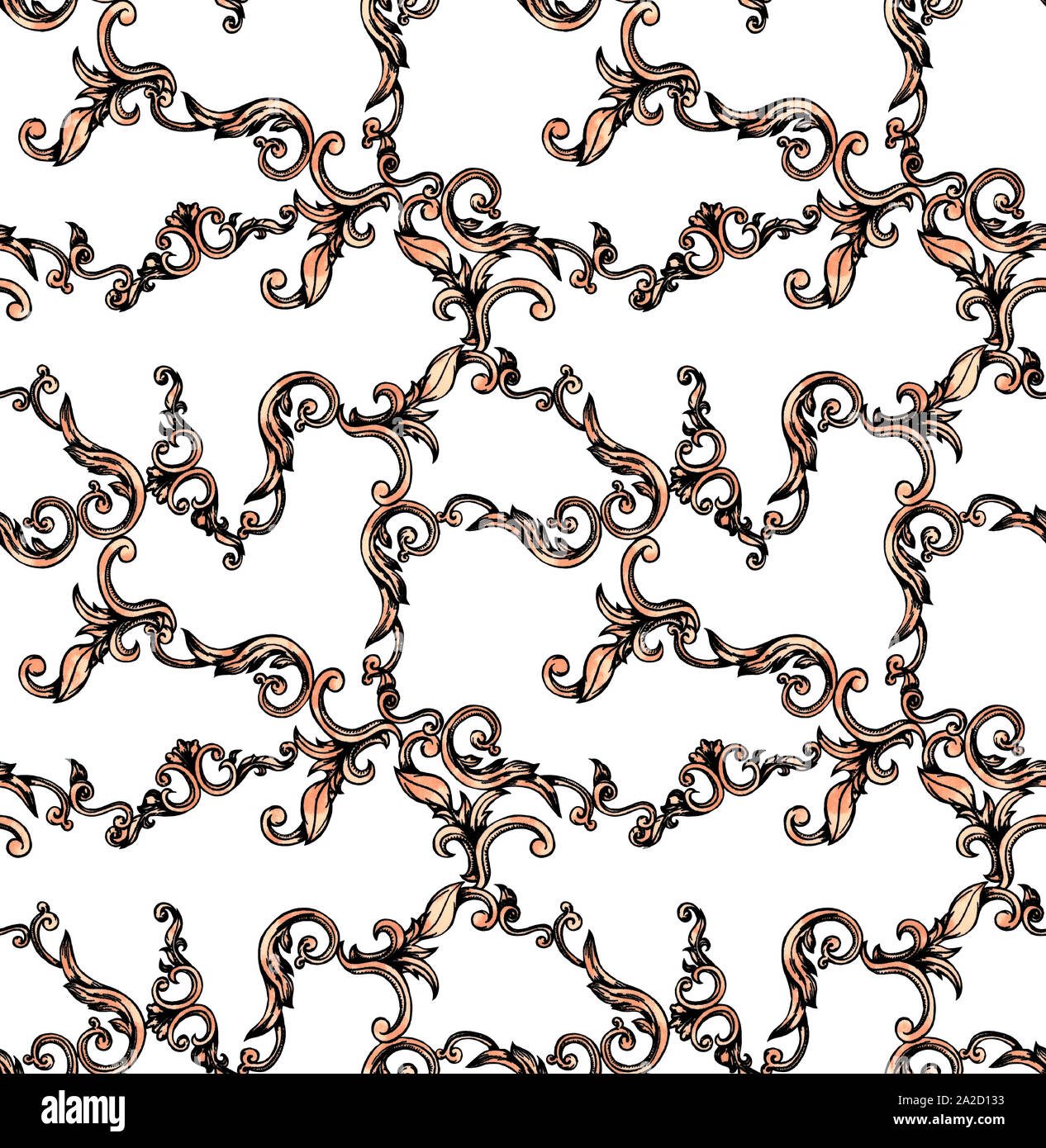 Seamless pattern colorato del barocco, patch per la stampa, il tessuto, il design tessile su sfondo nero. Foto Stock