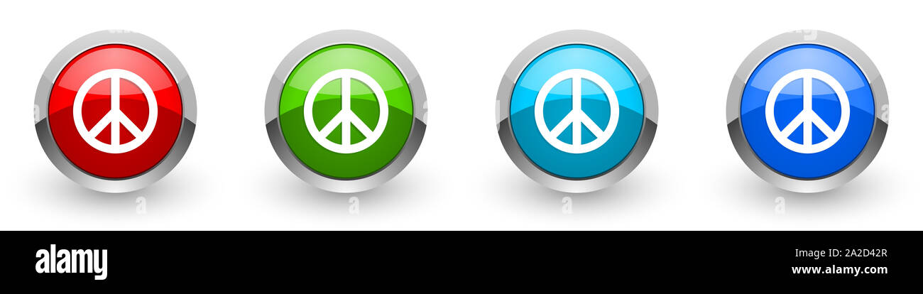 La pace color argento metallizzato icone lucido, set di design moderno pulsanti per il web, internet e applicazioni mobili in quattro opzioni di colori isolato su bianco ba Foto Stock