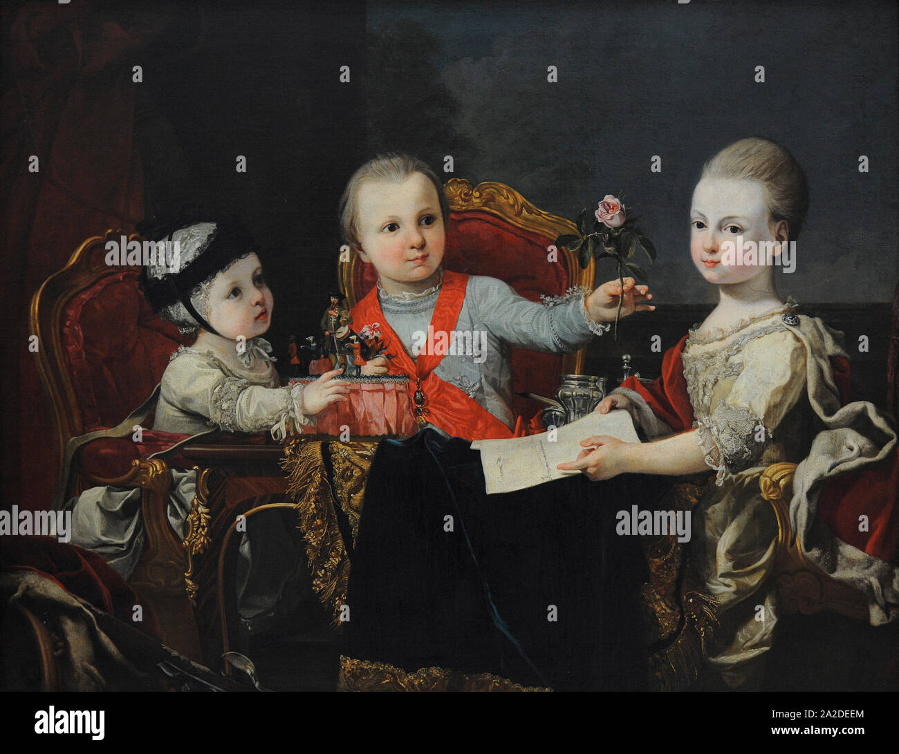 Giuseppe Baldrighi (1723-1803). Pittore italiano. Tre giovani princes, figli di Ferdinando Duca di Parma, ca.1775-1776. San Fernando Accademia Reale di Belle Arti. Madrid. Spagna. Foto Stock