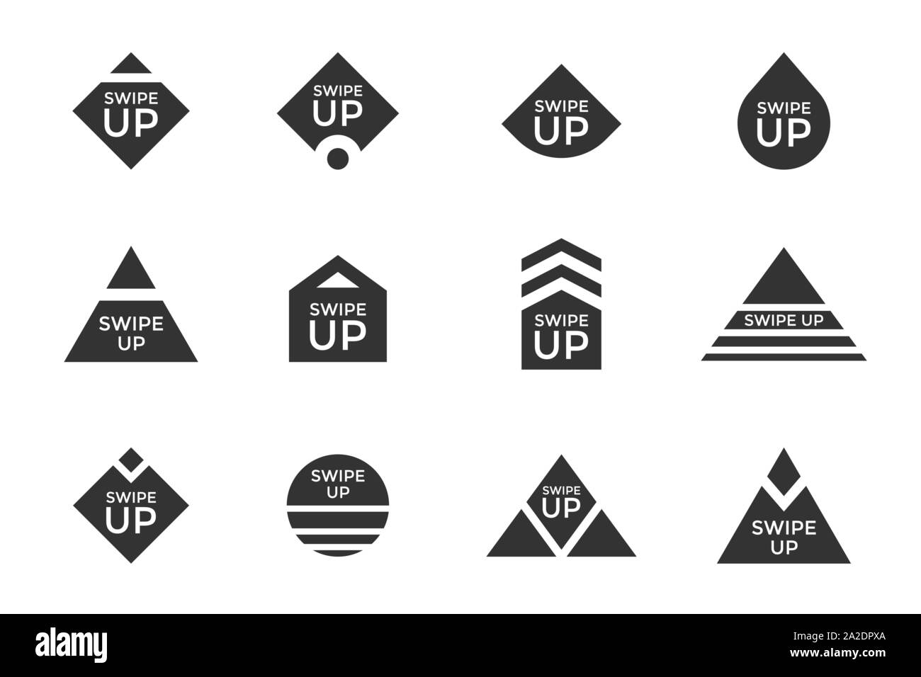 Scorrere verso l'alto l'icona del pulsante storia impostata. Pittogramma con freccia di scorrimento per applicazioni e social network per storie di blogger di moda o interfaccia ui ux di web design. Vettore piatto moderno nero stile blog storia illustrazione Illustrazione Vettoriale