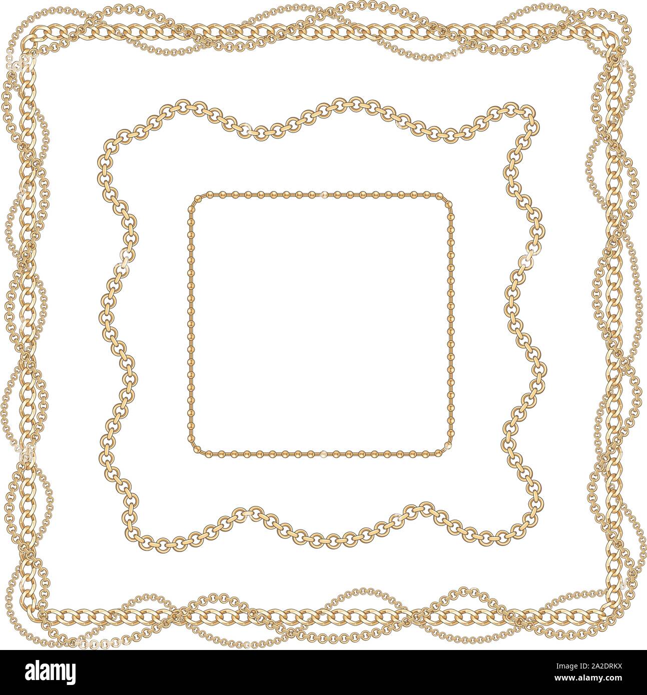 Bella striped golden nastri e catene. Modello di vettore di illustrazione. Abstract Vintage patch per sciarpe, stampa tessuto tessile. su bianco backgrou Illustrazione Vettoriale