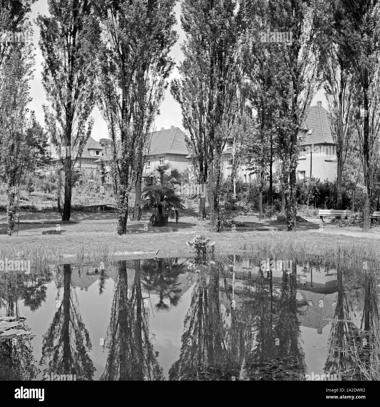 Kleiner Park mit Teich in Solingen, Deutschland 1930er Jahre. Un piccolo parco con un laghetto a Solingen, Germania 1930s. Foto Stock