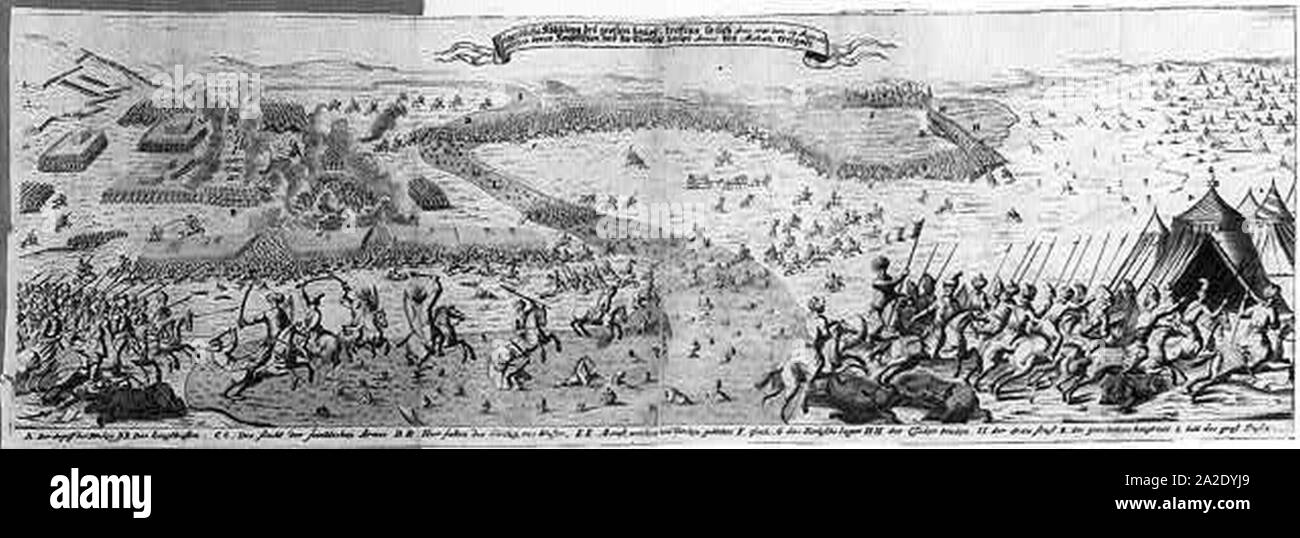 Eigendliche Abbildung des grossen Haupt-treffens così sich Anno 1687 den 12. Augusti zwischen denen Keyserischen und der Türkische(n) haupt Armee bei Mohaz ereignet Foto Stock
