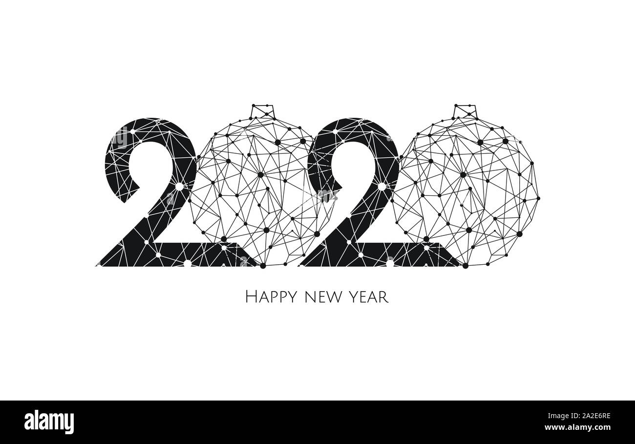 Felice Anno Nuovo 2020 golden progettazione di testo con le palle di Natale. Illustrazione Vettoriale