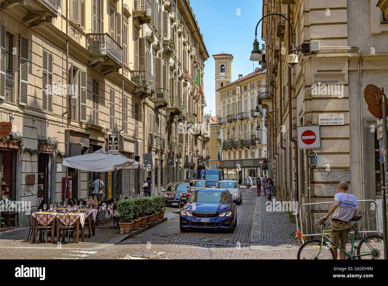 Edifici lungo via Corte d'Appello nel cuore della Città Vecchia di ,Torino,Italia Foto Stock