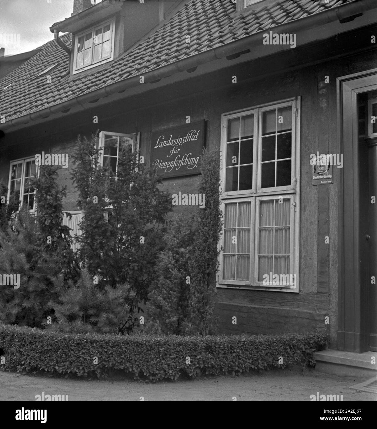 Der Eingang des Landesinstituts für Bienenforschung in celle, Deutschland 1930er Jahre. L'entrata dell'honey bee research center a Celle, Germania 1930s. Foto Stock