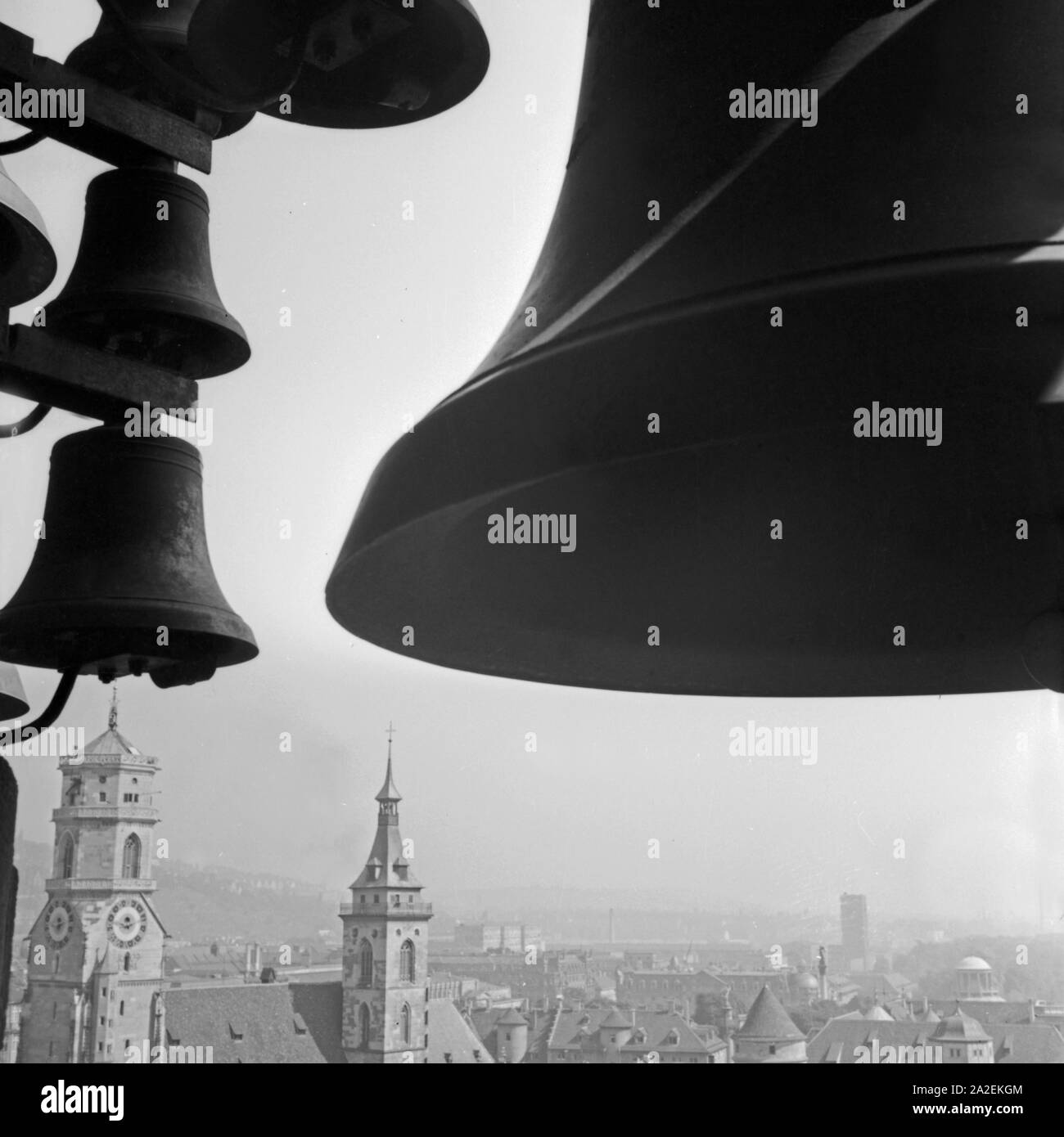 Die Glocken vom Geläut Rathausturm im von Stuttgart, Deutschland 1930er Jahre. Scampanio del campanile di Stuttgart City Hall, Germania 1930s. Foto Stock