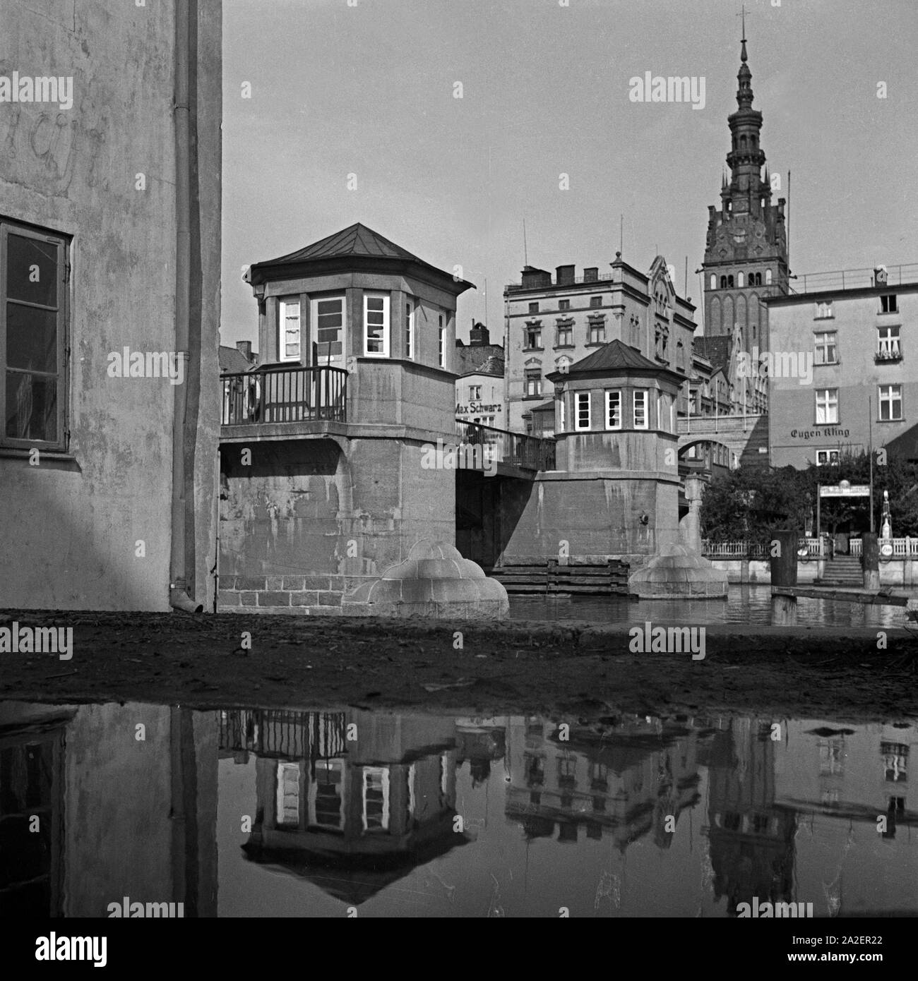 Die Liegebrücke in der Altstadt von Elbing, Masuren, Ostpreußen, Deutschland 1930er Jahre, Liegebruecke ponte alla città vecchia di Elbing, la Masuria - Prussia orientale, Germania 1930s. Foto Stock