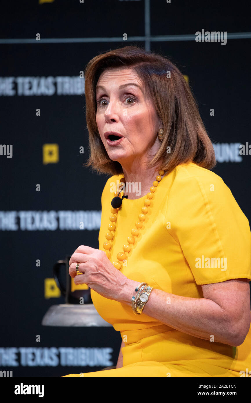 Altoparlante della Camera dei rappresentanti degli Stati Uniti Nancy Pelosi, (D-CA) parla durante un colloquio presso il Texas Tribune Festival di Austin, Texas. Foto Stock