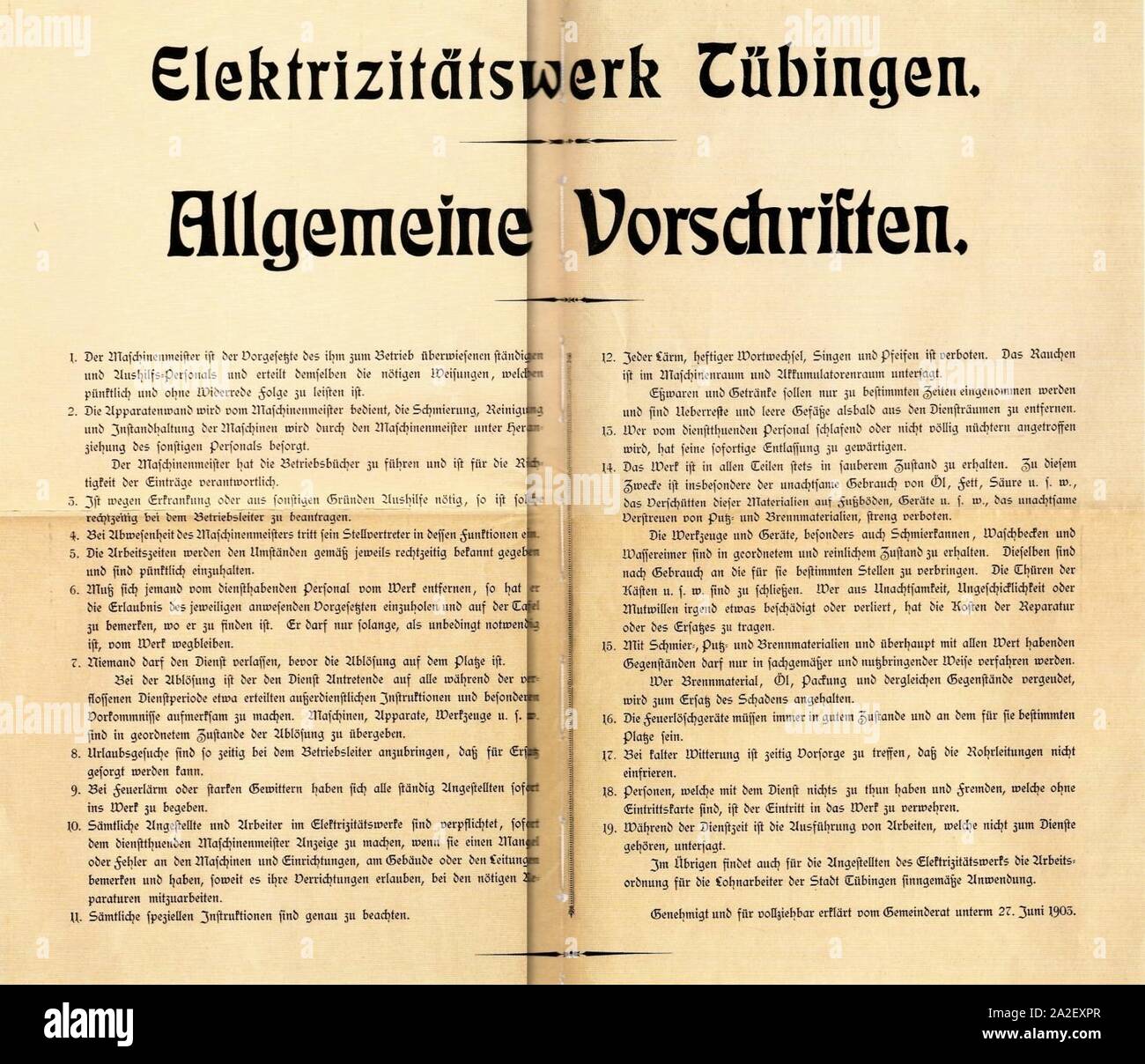 Elektrizitätswerk Tübingen. Allgemeine Vorschriften (Juni 1903) (EfT056-57). Foto Stock