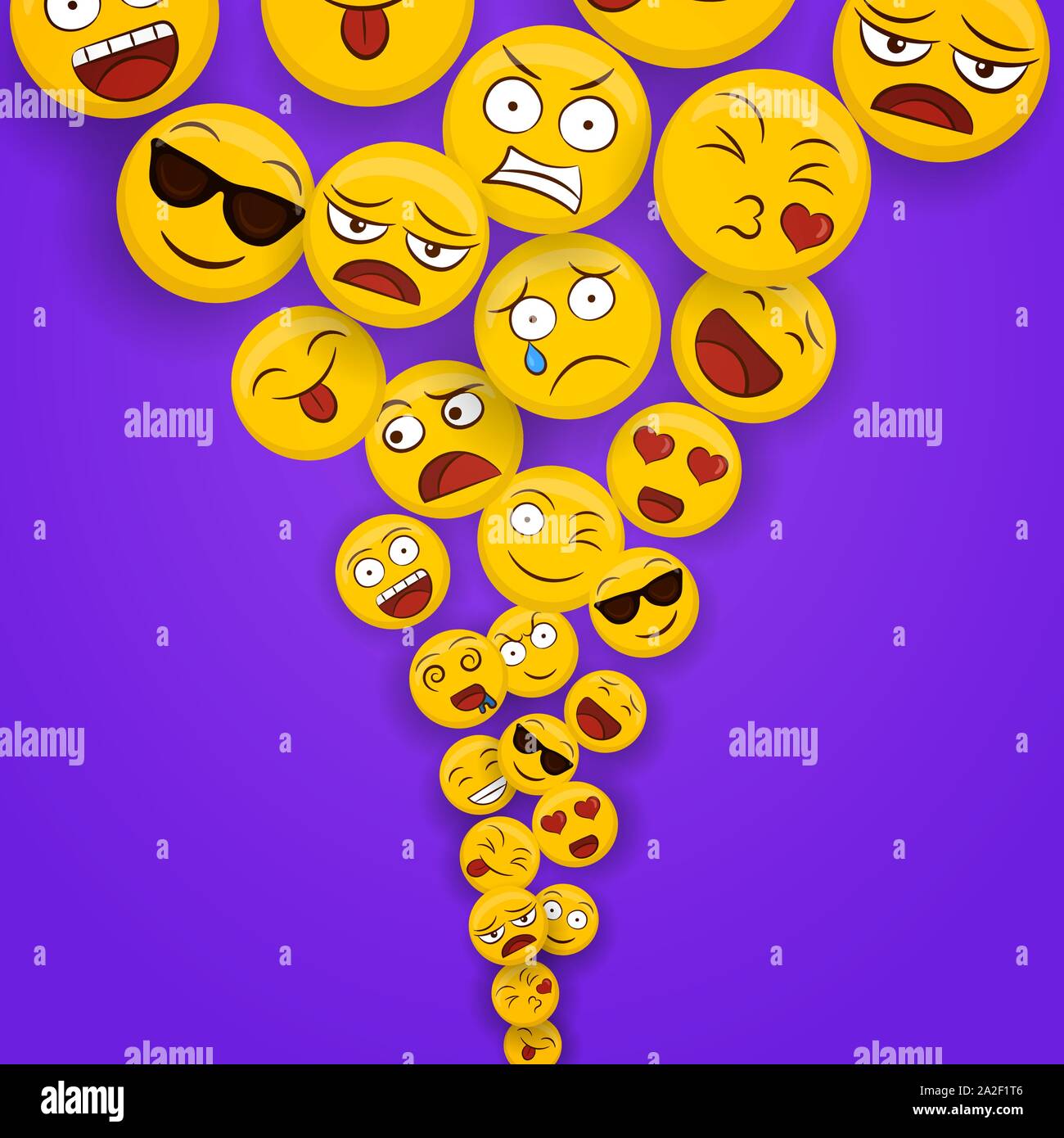 Giallo sociale emoticon icone sullo sfondo isolato. Divertimento Smiley face cartoons include felice, carino e divertente di emozioni. Illustrazione Vettoriale