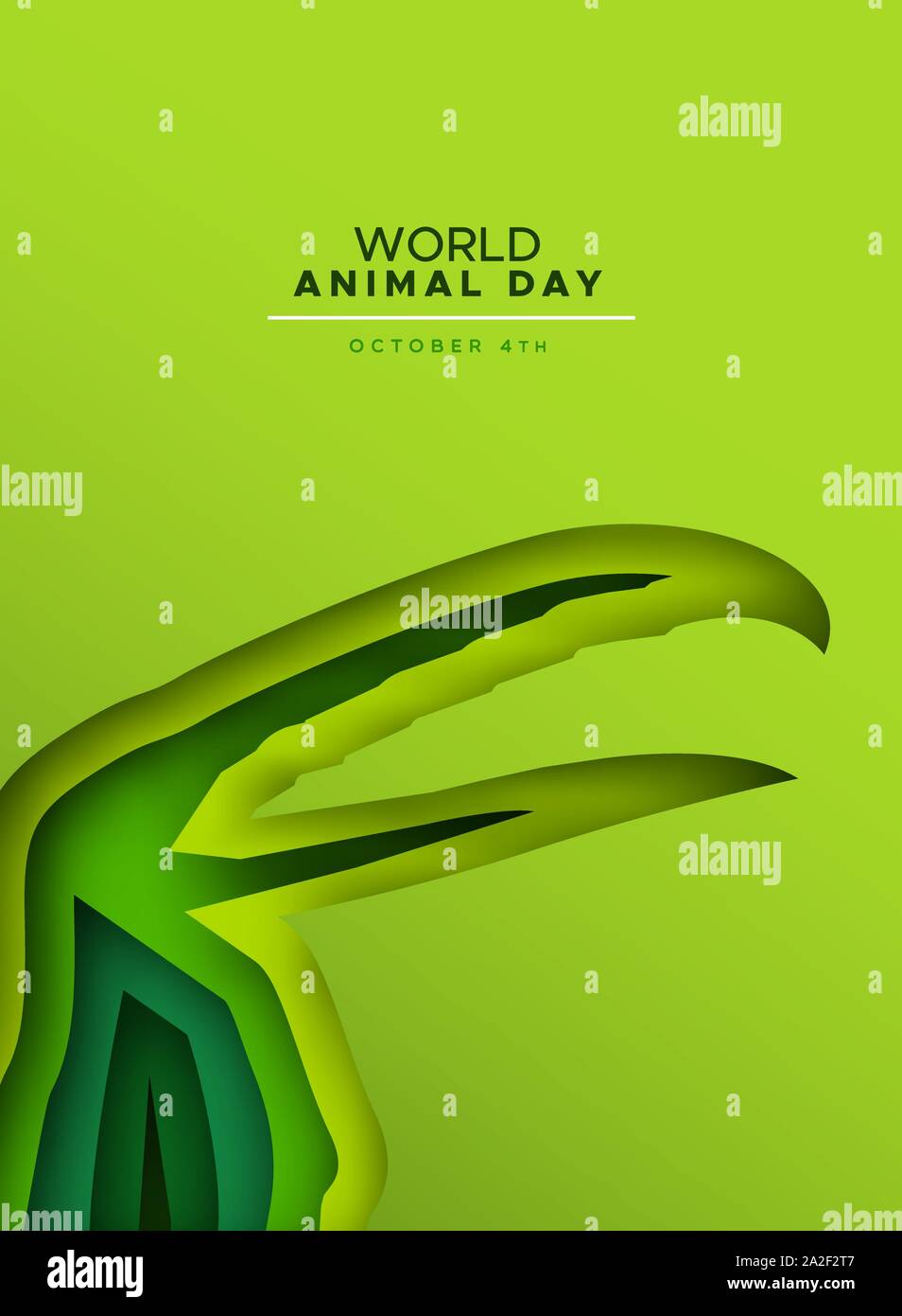 La Giornata mondiale dell'animale papercut illustrazione della wild toucan bird silhouette. Specie in via di estinzione concetto di conservazione, la tutela della fauna selvatica design vacanze in Illustrazione Vettoriale