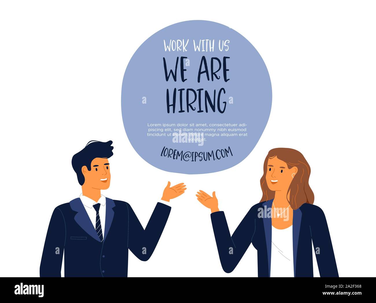 Happy business l uomo e la donna in cerca di lavoro vacante posizione, siamo affitto illustrazione del modello. Lavoratore aziendale posto vacante di un concetto o di un dipendente online Illustrazione Vettoriale