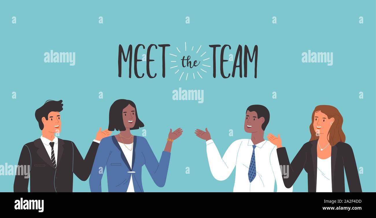 Incontrare il team concetto di ufficio di diverse persone salutando. Uomini e donne gruppo per Ritratto aziendale o personale di presentazione. Illustrazione Vettoriale