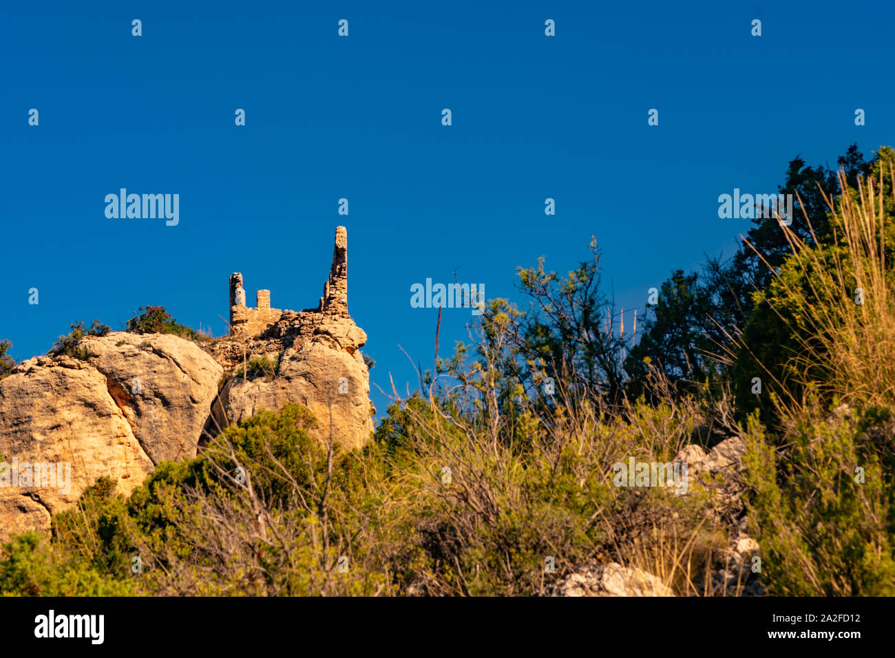 Benizar vecchio castello, villaggio situato a Moratalla, Spagna rurale destinazione turistica Foto Stock