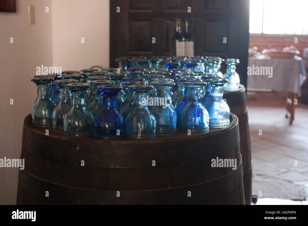 La carta blu american bicchieri in vetro soffiato bicchieri in città del messico Foto Stock
