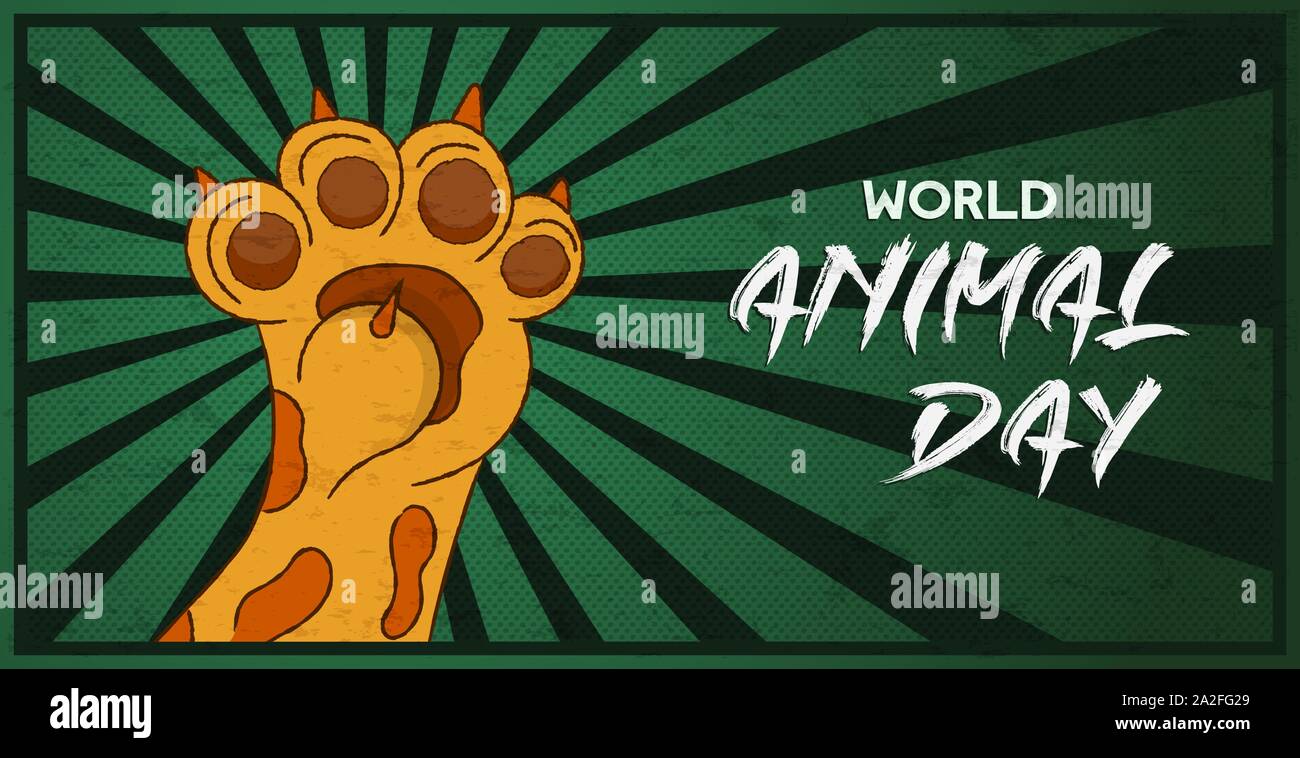 La Giornata mondiale dell'animale illustrazione del gatto selvatico zampa sollevata per potenti i diritti degli animali della campagna o evento di conservazione. Illustrazione Vettoriale
