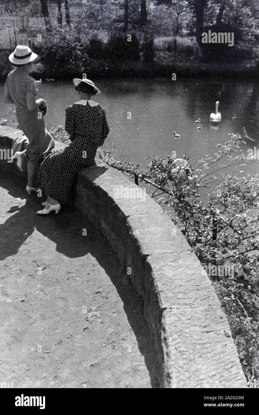 Zwei Damen im Kurpark Hirsau, Schwarzwald, Deutsches Reich 1930er Jahre. Signora due nei giardini del centro termale Hirsau, Foresta Nera, Germania 1930s. Foto Stock