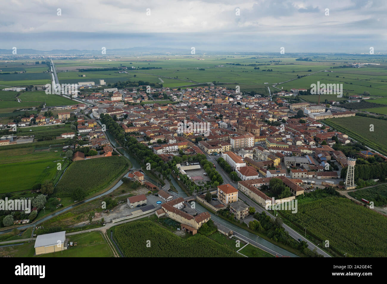 Vista aerea di San Germano Vercellese in Piemonte, Italia Foto stock