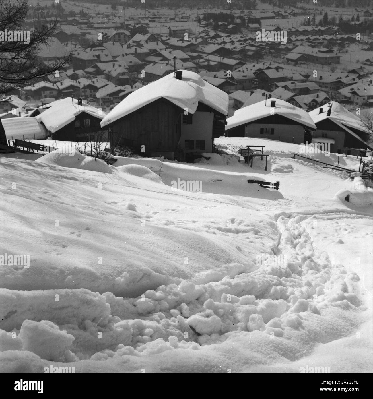 Blick auf Immenstadt im Allgäu, Deutschland 1930er Jahre. Vista di Immenstadt in Algovia orientale area, Germania 1930s. Foto Stock