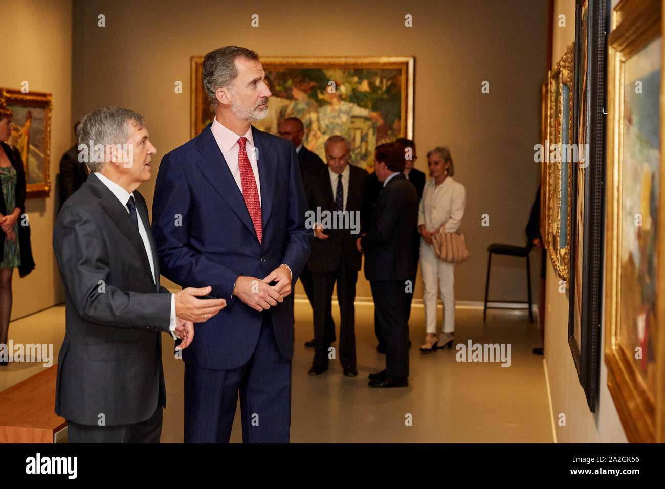Madrid, Spagna. 02oct, 2019. Il re Felipe vi assiste il 'Spanish pittura ottocentesca, da Goya al modernismo' inaugurazione mostra a Maria Cristina Masaveu Peterson Foundation. Credito: SOPA Immagini limitata/Alamy Live News Foto Stock