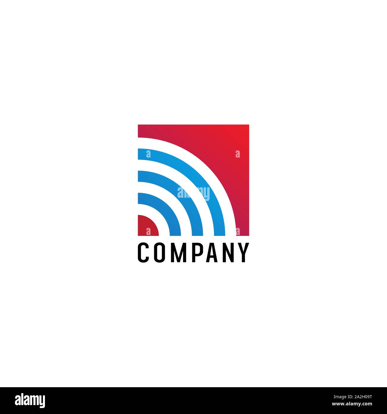 Segnale Wifi Logo Design Template, Segnale Radio onde onde di energia, Antenna satellitare e simboli di segnale, elemento vettore in blu e rosso Illustrazione Vettoriale