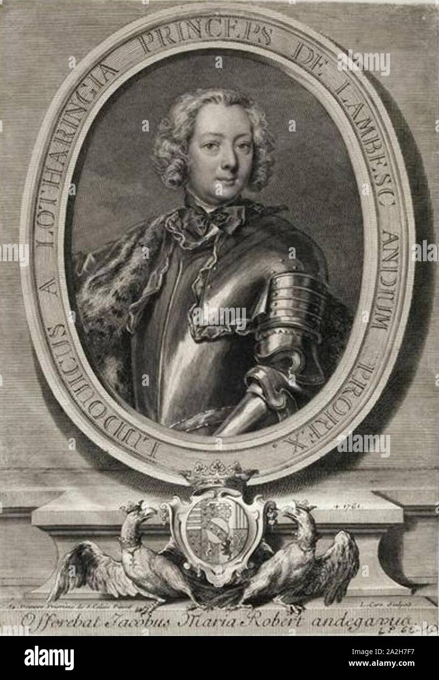 Incisione di Louis de Lorraine, principe di Lambesc (1725-1761). Foto Stock