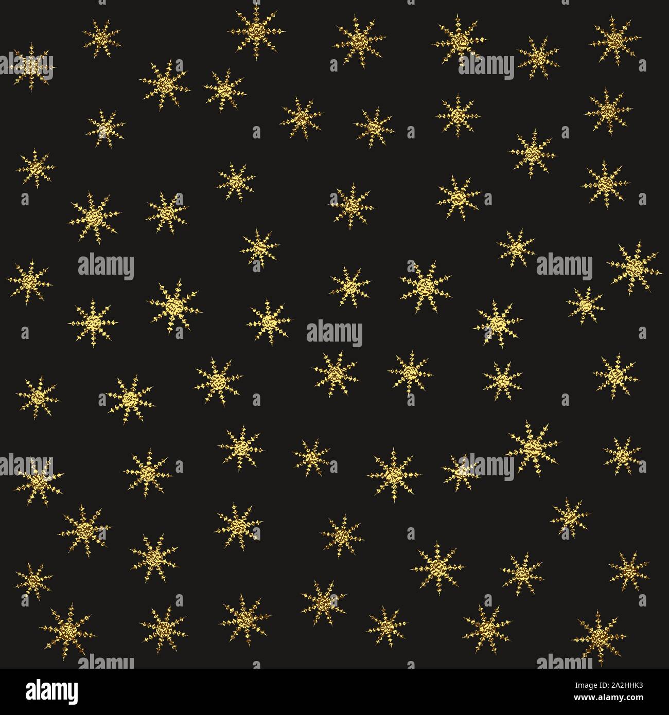 Oro fiocchi di neve scintillante seamless pattern su sfondo nero Illustrazione Vettoriale