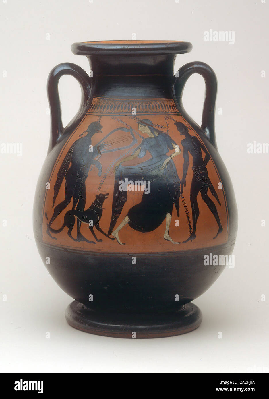 Pelike (Storage Jar), circa 510/500 BC, greco, Atene, Grecia, terracotta decorata in nero-figura tecnica con tocchi di vernice, H. 34,9 cm (13 3/4 in Foto Stock