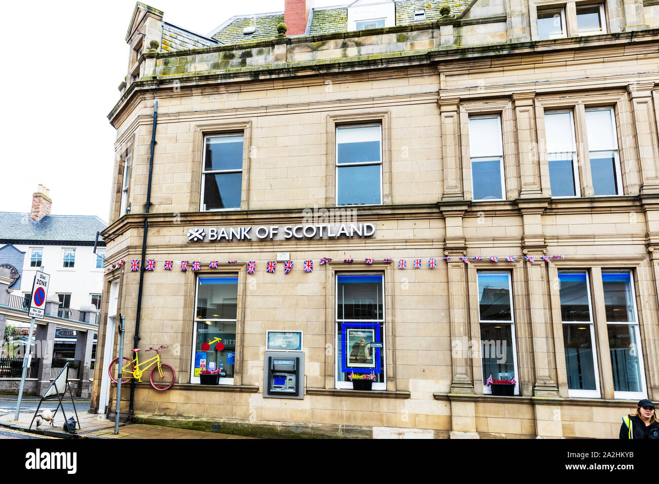 Bank of Scotland bancomat a macchina, Berwick upon Tweed, Northumberland, Regno Unito, Inghilterra, ATM, Bancomat, Bank of Scotland, logo, high street bank Foto Stock
