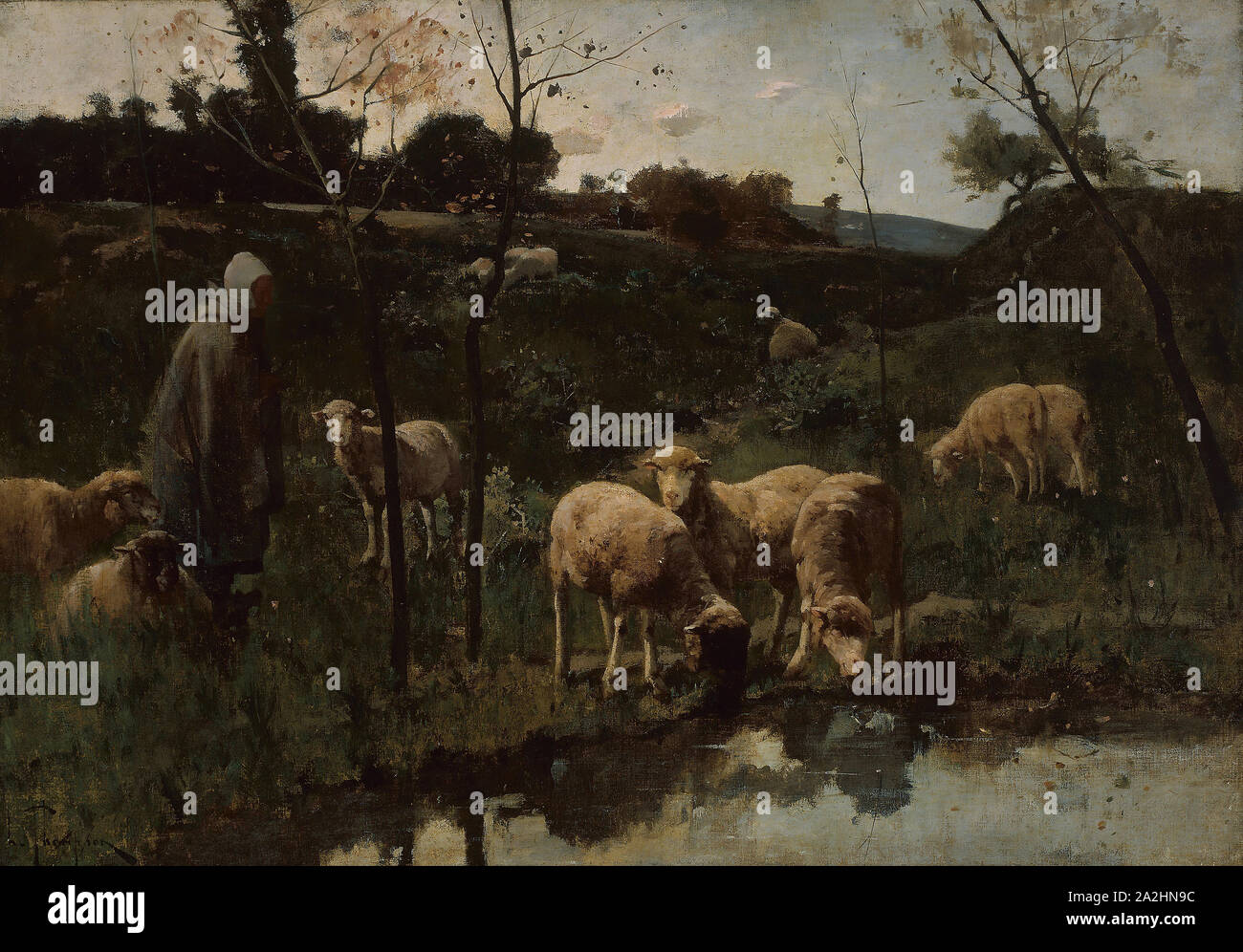 Paesaggio con pecore, Piccardia, del tardo XIX secolo, Harry Thompson, britannico, morì 1901, Inghilterra, olio su tela, 82,2 × 117,5 cm (32 3/8 × 46 1/4 in Foto Stock