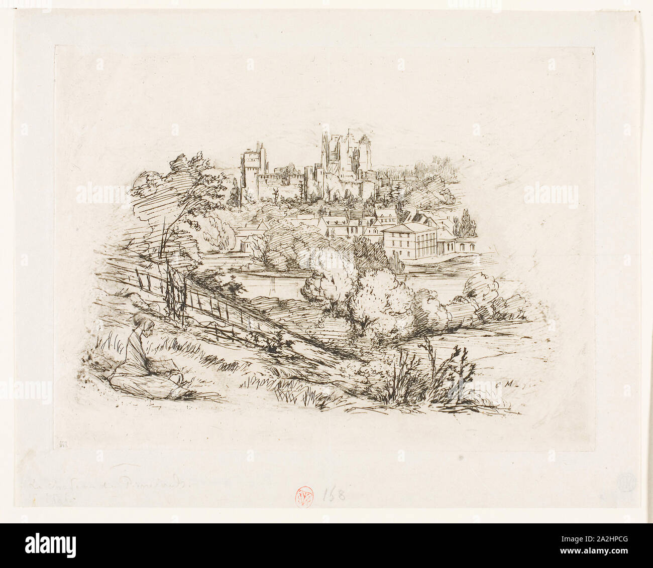 Rovine del Château de Pierrefonds, 1858, Charles Meryon (Francese, 1821-1868), dopo Viollet-Le-Duc (francese, 1814, 1879), in Francia, di attacco e puntasecca grigiastro sulla carta vergata, 154 × 206 mm (nell'immagine), 154 × 206 mm (piastra), 190 × 237 mm (foglio Foto Stock